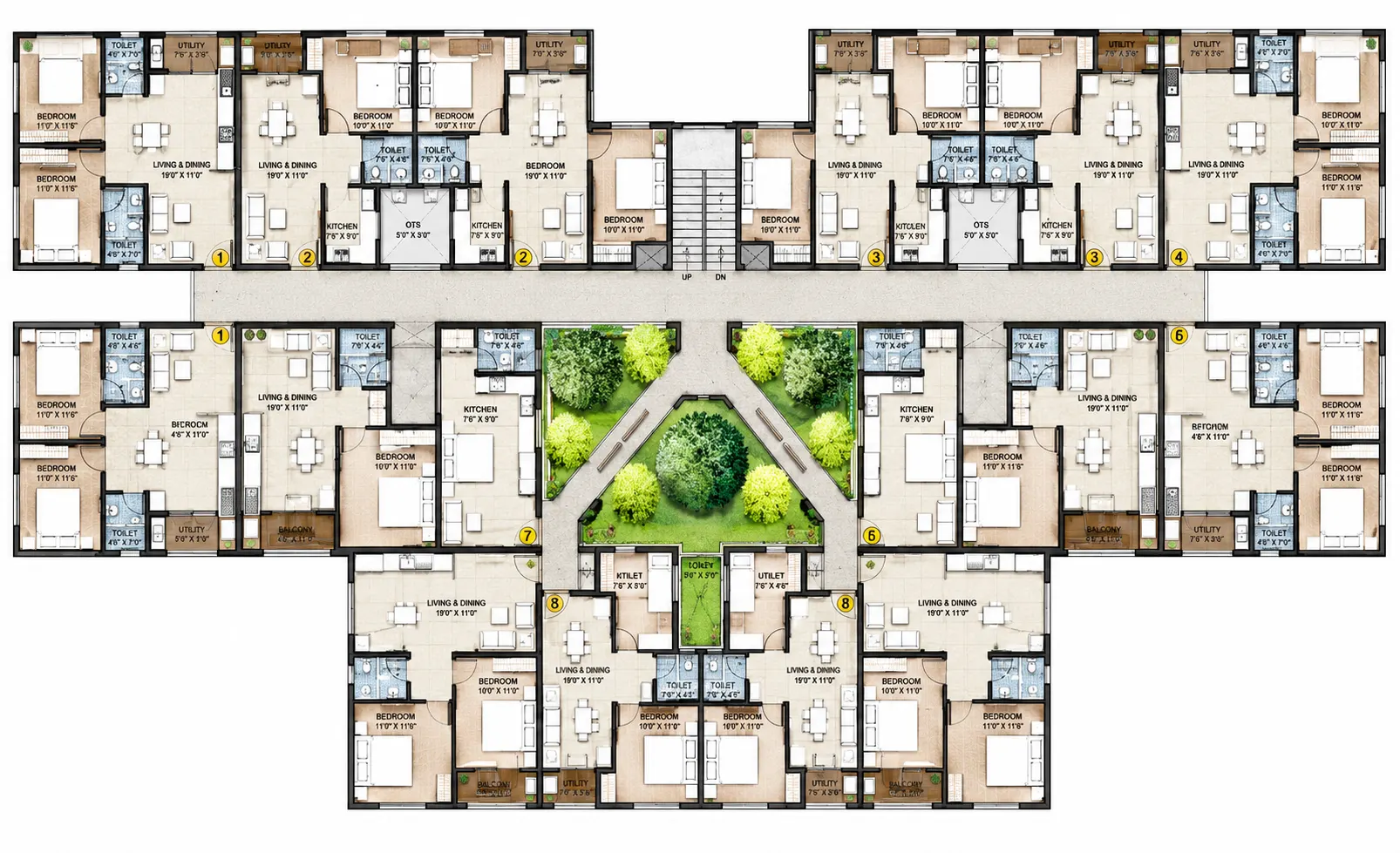 Typical floor plan, Block A